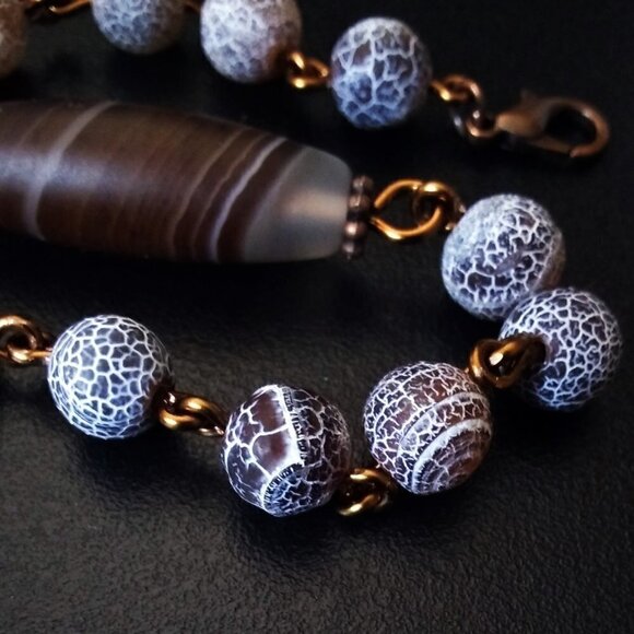 Earth Tones! Lovely Shades of Brown! Mixed Agate Bracelet + Copper + Hamsa Hand - Picture 5 of 10